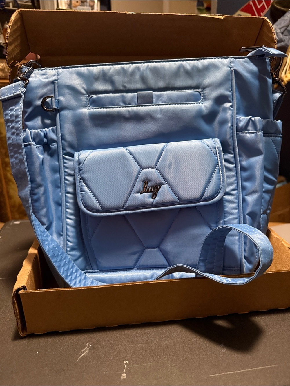lug Toss Light Blue Quilted Crossbody Bag